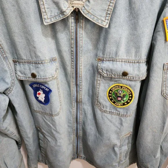 VTG Duke Haband USA Army Jungle Patch Flannel Lined Denim Full Zip Jacket Size M - Picture 7 of 16